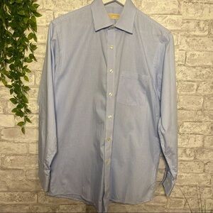 MICHAEL‎ KORS Men’s Button down Collared Dress Shirt Blue Checkered Grid Pattern